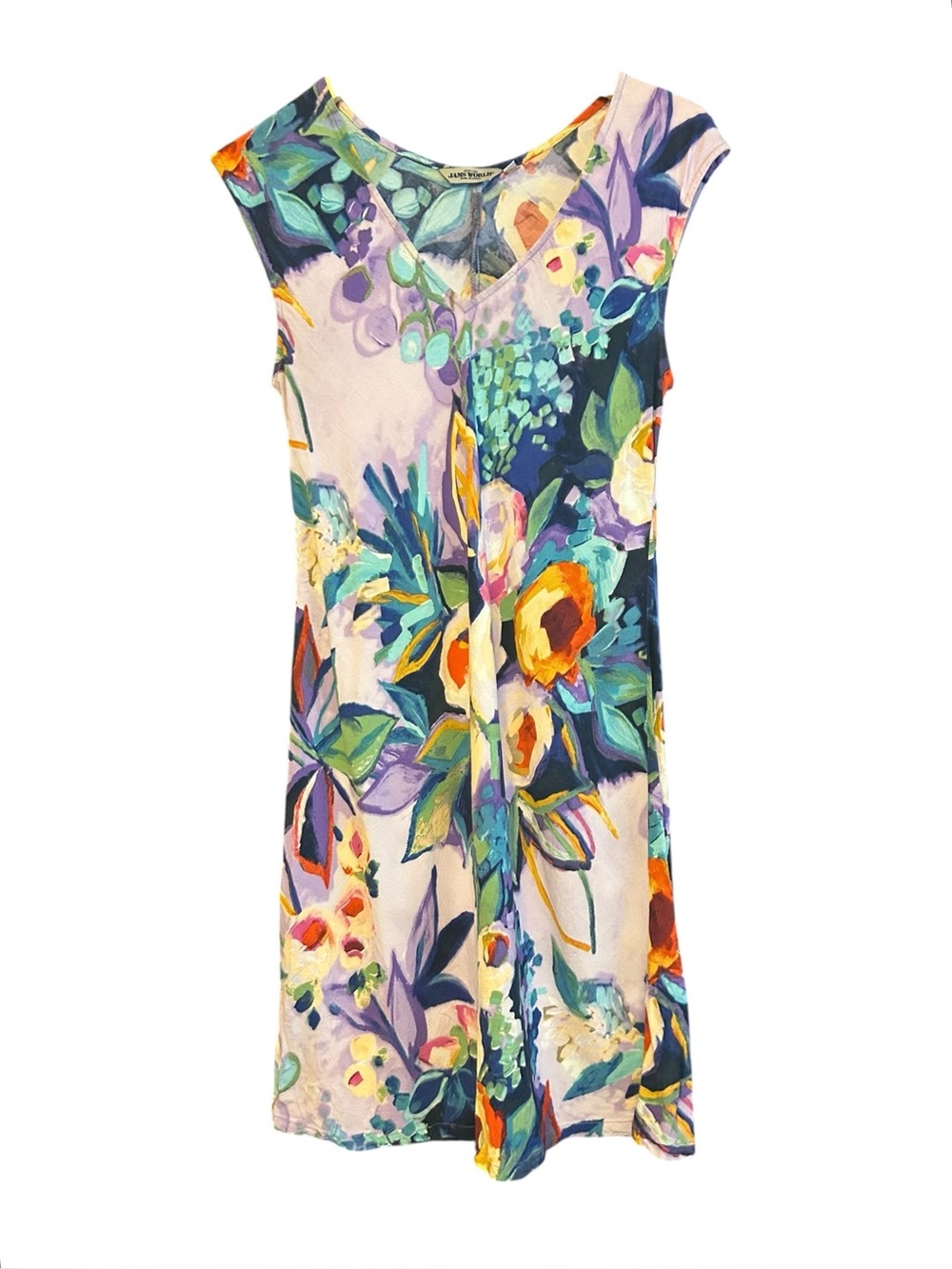 JAMS WORLD Dewberry Floral Print V-Neck Cap Sleeve Dress *Made In Hawaii*